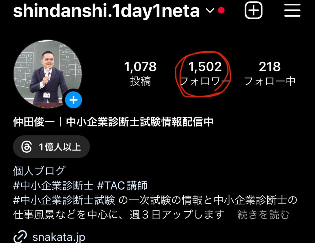 インスタグラムのフォロワーが1,500人突破しました。